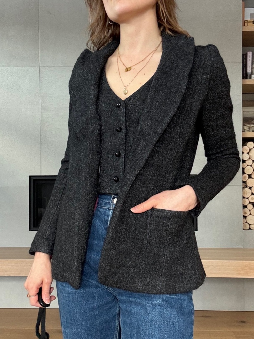 Vintage Edwardian style Charcoal grey Blazer w waistcoat vest xs academia